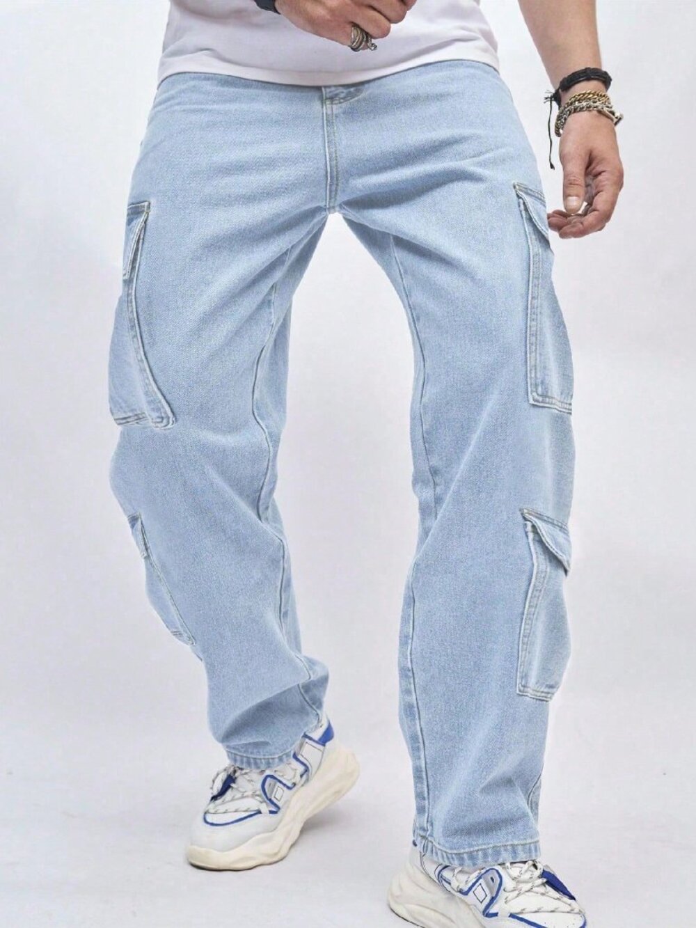 Light Wash Casual Men's Multi-Pocket Denim Jeans - Picture 6 of 7